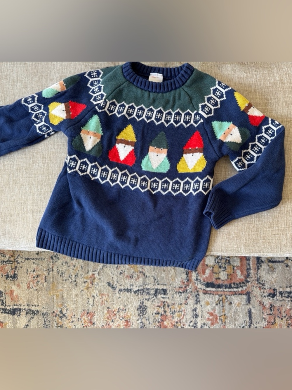 Blue and green gnome fair isle sweater. Hanna Anderson - size 120cm/ US 6-7